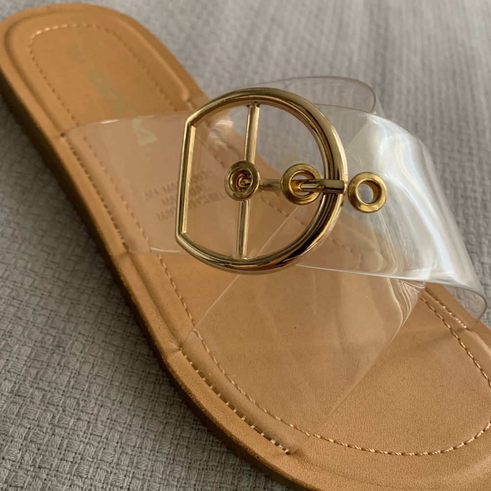 NWT!! Clear Criss Cross Sandal w/ Gold Buckle - Picture 4 of 4